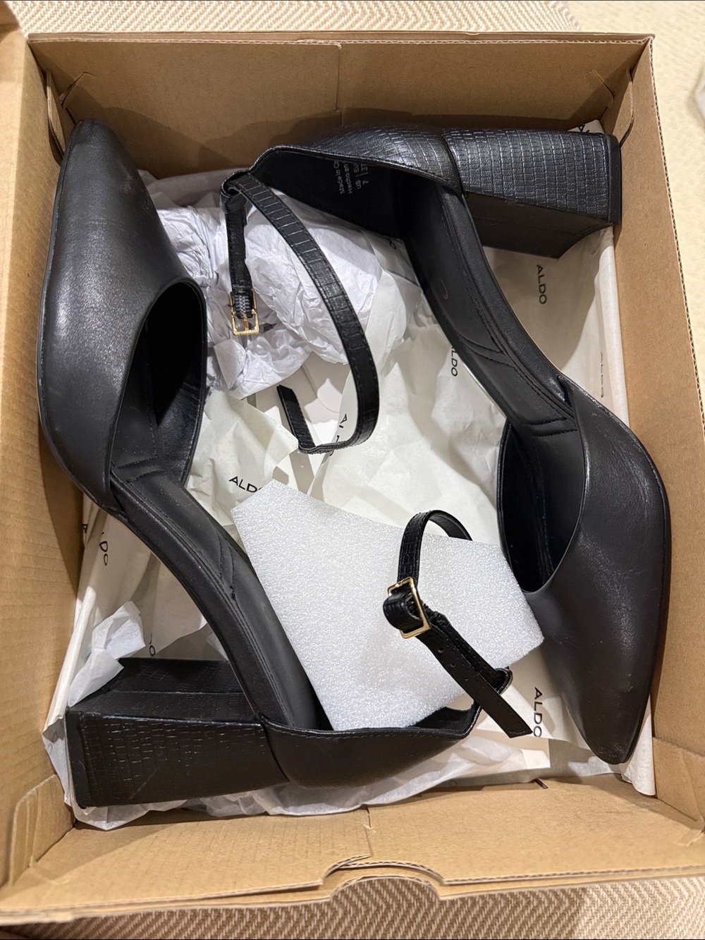 ALDO Black Ankle-Strap Block Heel Pumps